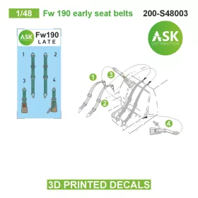  Art Scale - 1/48 Fw 190 early seat belts - 3D printed decals by ASK