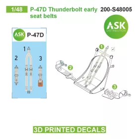   Art Scale - 1/48 P-47D Thunderbolt early seat belts - 3D printed decals by ASK