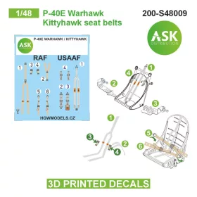   Art Scale - 1/48 P-40E Warhawk / Kittyhawk seat belts - 3D printed decals by ASK