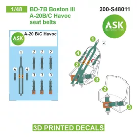   Art Scale - 1/48 BD-7B Boston III / A-20B/C  Havoc seat belts - 3D printed decals by ASK