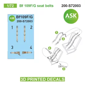   Art Scale - 1/72 Bf 109F/G seat belts - 3D printed decals by ASK