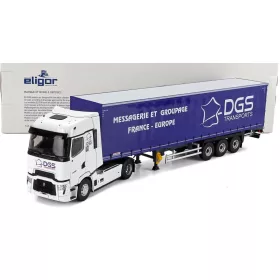  Eligor - RENAULT T-LINE HIGH TRUCK TELONATO DGS TRANSPORTS 2023 WHITE BLUE