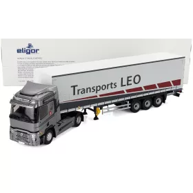   Eligor - RENAULT T480 TRUCK TELONATO LEO TRANSPORTS 2021 GREY WHITE