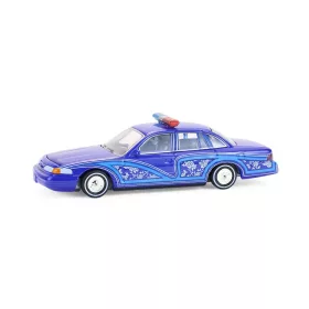   Greenlight - 1992 Ford Crown Victoria Lowrider - Blue with Lightbar - California Lowriders Series 7