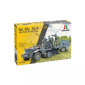   Italeri - 1:35 German half-track vehicle Sd.Kfz. 10/4 with 20mm FlaK 30 Anti-Aircraft Gun and 4 figures of Crew