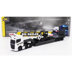   Maisto - SCANIA S770 V8 TRUCK PIANALE TRASPORTO 5600 TOOLCAT PICK-UP FRONT LOADER SCRAPER WHITE BLACK