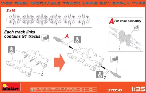 Miniart - T-55 RMSh Workable Track Links. Early Type