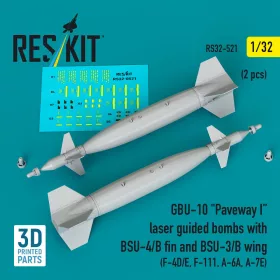   Reskit - GBU-10 Paveway I laser guided bombs with BSU-4/B fin and BSU-3/B wing (2 pcs) (F-4D/E, F-111, A-6A, A-7E) (3D Printed)