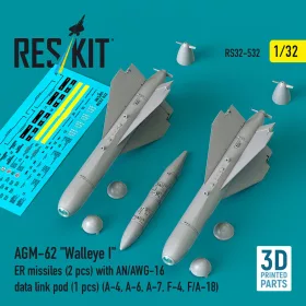   Reskit - AGM-62 Walleye I ER missiles (2 pcs) with AN/AWG-16 data link pod (1 pcs) (A-4, A-6, A-7, F-4, F/A-18) (3D Printed)