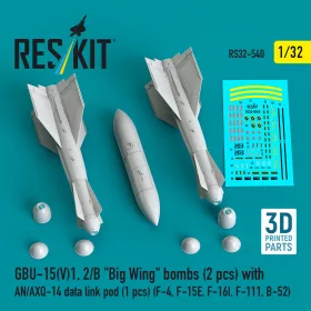   Reskit - GBU-15(V)1, 2/B Big Wing bombs (2 pcs) with AN/AXQ-14 data link pod (1 pcs) (F-4, F-15E, F-16I, F-111, B-52) (3D Printed)