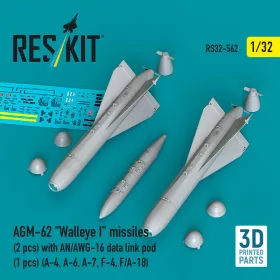   Reskit - AGM-62 Walleye I missiles (2 pcs) with AN/AWG-16 data link pod (1 pcs) (A-4 A-6 A-7 F-4 F/A-18) (3D Printed)