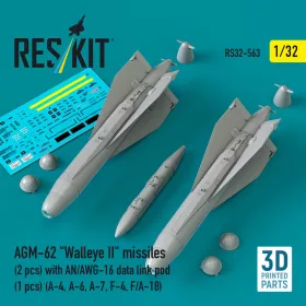   Reskit - AGM-62 Walleye II missiles (2 pcs) with AN/AWG-16 data link pod (1 pcs) (A-4 A-6 A-7 F-4 F/A-18) (3D Printed)