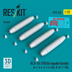   Reskit - BLU-1A (750 lb) napalm bombs (4 pcs) (A-1 A-4 A-7 A-26K B-57 F-100) (3D Printed)