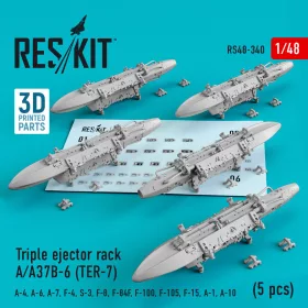   Reskit - Triple ejector rack A/A37B-6 (TER-7) (5 pcs) (A-4, A-6, A-7, F-4, S-3, F-8, F-84F, F-100, F-105, F-15, A-1, A-10) (3D Printed)