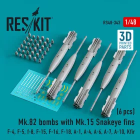   Reskit - Mk.82 bombs with Mk.15 Snakeye fins (6 pcs) (F-4, F-5, F-8, F-15, F-16, F-18, A-1, A-4, A-6, A-7, A-10, Kfir) (3D Printed)