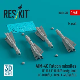   Reskit - AIM-4C Falcon missiles (F-89J, F-101B/F (early, late), CF-101B/F, F-102A, F-4C/D/E/EJ) (4 pcs) (3D Printed)