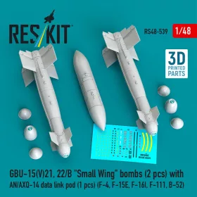   Reskit - GBU-15(V)21 22/B Small Wing bombs (2 pcs) with AN/AXQ-14 data link pod (1 pcs) (F-4 F-15E F-16I F-111 B-52) (3D Printed)
