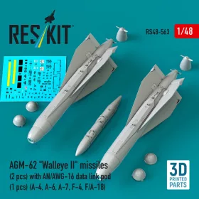   Reskit - AGM-62 Walleye II missiles (2 pcs) with AN/AWG-16 data link pod (1 pcs) (A-4, A-6, A-7, F-4, F/A-18) (3D Printed)