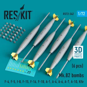   Reskit - Mk.82 bombs (6 pcs) (F-4 F-5 F-8 F-15 F-16 F-18 A-1 A-4 A-6 A-7 A-10 Kfir) (3D Printed)