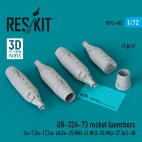   Reskit - UB-32A-73 rocket launchers (4 pcs) (Su-7 Su-17 Su-24 Su-25 MiG-21 MiG-23 MiG-27 YaK-38) (3D Printed)