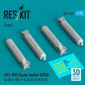   Reskit - CBU-89B cluster bombs GATOR (4 pcs) (A-10 F-15E F-16 B-52 B-1B B-2) (3D Printed)