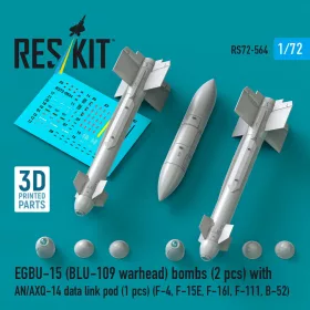   Reskit - EGBU-15 (BLU-109 warhead) bombs (2 pcs) with AN/AXQ-14 data link pod (1 pcs) (F-4 F-15E F-16I F-111 B-52) (3D Printed)