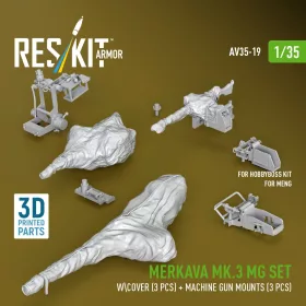   Reskit - Merkava Mk.3 MG set wcover (3 pcs) + machine gun mounts (3 pcs) for Meng/HobbyBoss kit (3D Printed)