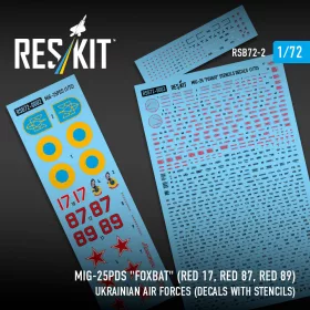   Reskit - MiG-25PDS Foxbat (Red 17, Red 87, Red 89) Ukrainian Air Forces (Decals with Stencils)