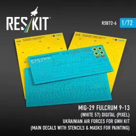   Reskit - MiG-29 Fulcrum 9-13 (White 57) Digital (Pixel) Ukrainian Air Forces for GWH kit (Main Decals with Stencils & Masks for painting)
