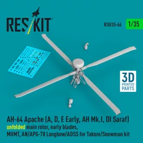   Reskit - AH-64 Apache (A D E Early AH Mk.I DI Saraf) unfolded main rotor early blades MUMT AN/APG-78 Longbow/ADSS for Takom/Snowman kit (3D Printed)