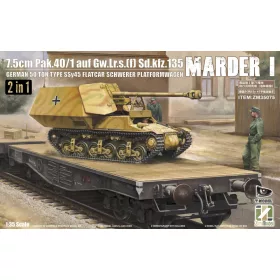   Zimi Model - Marder I 7.5cm Pak.40/1 auf Gw.Lr.s.(f) Sd.kfz.135 with German 50 Ton Type SSy45 Flatcar Schwerer Platformwagen [2 in 1]